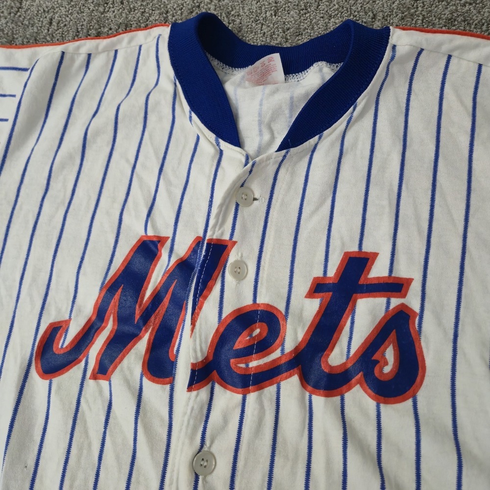 Vintage 80s New York Mets Rawlings Pinstripe MLB Button Jersey Blank Size L USA - Picture 2 of 8